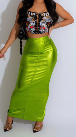 Green metallic skirt